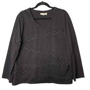 Chico's Zenergy Top Size 4/XXL Black Textured‎ Long Sleeve Cotton Pullover Shirt